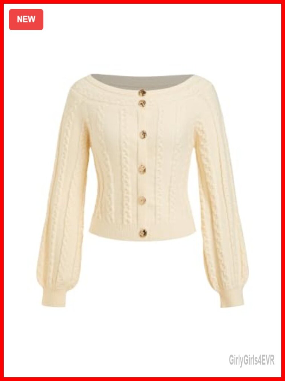 Womens Cropped Cardigan Sweater Boat Neck Long Sleeve Cable Knit Lantern Sleeve
